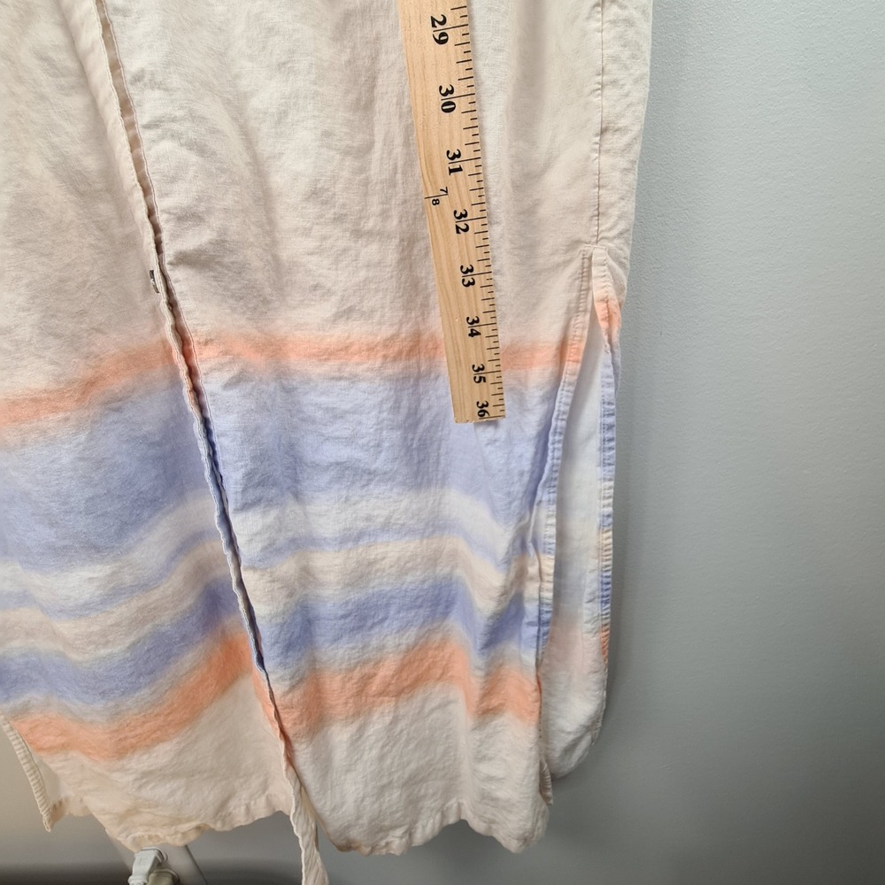 CALIA Womens Linen Blend Ombre Stripe Maxi Shirt Dress Blue Orange M Beach Cover - Picture 4 of 9